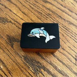 Vintage Abalone Dolphin Wood Trinket Box